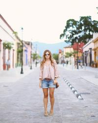 SHORTS AND PINK BLOUSE