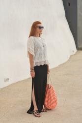White Lace Top with a Black Maxi in Santorini + #iwillwearwhatilike Link Up