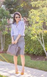 3 Ways - Blue Striped Shirt + Yellow Bow Pumps