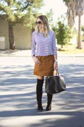 suede skirt + over the knee boots