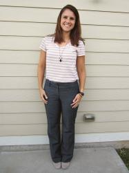 striped tee + navy tweed