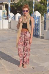 Printed Wide Legged Pants | Boho Summer Chic in Santorini