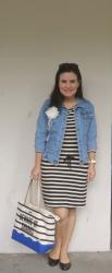 Jean jacket and striped dress 