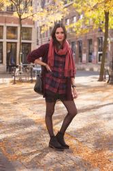 Outfit: burgundy plaid with lace slip skirt