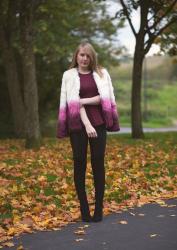 Plum Faux Fur With Leather Jeans & Over The Knee Boots