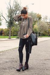 Khaki bell sleeve blouse