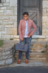 J. Crew Regent Blazer in Red Houndstooth Plaid 