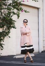 Pink Cocoon Coat and Stripe Dress