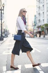 Navy Culottes, Vintage Scarf