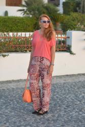 More Boho Chic in Santorini | Cold Shoulder Top & Wide-Leg Pants