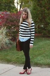 Confident Twosday: Striped Top and Red Heels