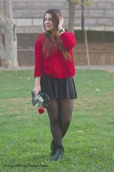 LBD + red sweater. 