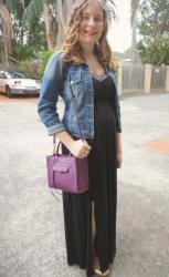 Frocktober: Jeanswest Black Maxi Dresses, Purple Rebecca Minkoff Mini MAB Tote Bag