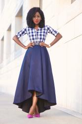 Gingham Shirt + High Low Full Skirt