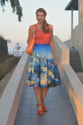 Chicwish Santorini Print Midi Skirt (in Santorini) at Sunrise