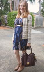 Frocktober: Blue Printed Dresses - Work and Weekend with Gold Necklaces