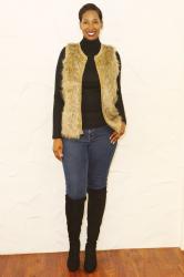 Faux Fur Vest and Black Turtleneck