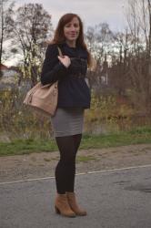 Outfit: Silver skirt and beige tones