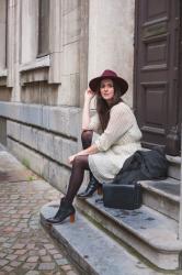 Outfit: fall bohémienne in polkadot dress, wide brim hat