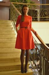 red-orange dress in outfit