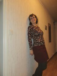 Creations: Bordeaux Mini Skirt and Multi-Coloured Top