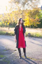 Outfit: date night in red lace up dress