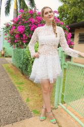 {Outfit}: White Lace Dress and Butterfly Heels