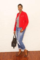 Red Moto Jacket and Stripe Tee