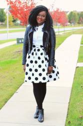 Leather Moto Jacket + Polkadot Skirt