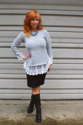 Lace Trimmed Sweater & Black Pencil Skirt: Buck Running Amuck