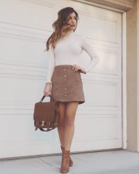 suede button up skirt