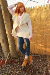 Tunic Sweater & Heeled Work Boots: Weather Groupie