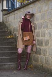 70’s Inspiration With Burgundy Knee High Boots