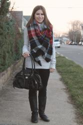 Grey Plaid Blanket Scarf