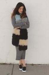 J.Crew Mongolian Fur Scarf & J.Crew Cashmere Cable Sweater Dress