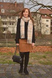 Outfit: Cognac and black suede