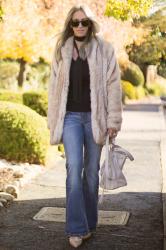 flare jeans, faux fur & Day 11 Giveaway