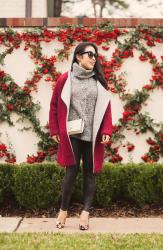 Oxblood Cocoon Coat + Leather Leggings