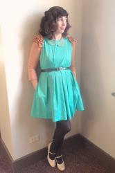 Teal dress + ruffle top | Emily