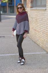 Leather leggings and poncho sweater 