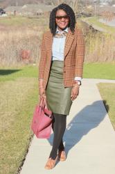 Leather Pencil Skirt + Tweed Blazer
