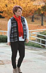 Plaid Vest, Red Scarf 