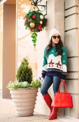 Christmas Sweater + Pom-Pom Beanie