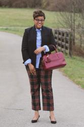 J. Crew Black Watch Tuxedo Pant in Crimson 