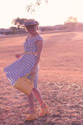 Blue Gingham and Straw Boater