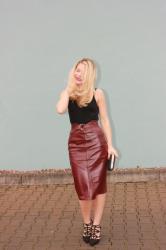 New Year's Eve Look: Burgundy  Leather Pencil Skirt