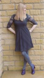 Outfit: Grey Lace Day Dress with Purple Brogues