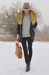 black coat with faux fur