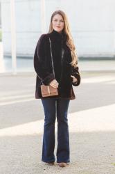 FUR COAT + FLARED JEANS