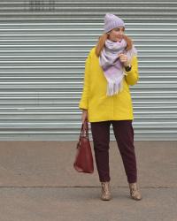 Yellow Coat With Lilac, Snakeskin Boots | #iwillwearwhatilike Link Up: Animal Print